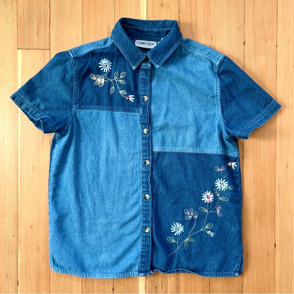 Vintage denim embroidered shirt M
